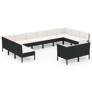 vidaXL, vidaXL 12-tlg. Garten-Lounge-Set mit Auflagen Poly Rattan Schwarz
