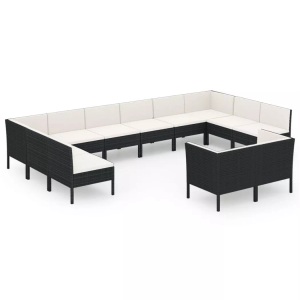 vidaXL, vidaXL 12-tlg. Garten-Lounge-Set mit Auflagen Poly Rattan Schwarz