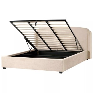 Beliani, Beliani - Bett mit Stauraum aus Stoff BERNAY, 180x200 cm, Taupe