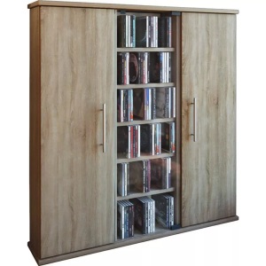VCM, Holz CD DVD Stand Regal Schrank Aufbewahrung Standregal Santo Glastür Holz CD DVD Stand Regal Schrank Aufbewahrung Standregal Santo Glastür, MID.YOU Cd-regal in eichefarbe , 'Santo' _ Eichefarben , Holzwerkstoff , 15 Fächer , 86x91.5x18 cm , Dekorfolie,klar,Nachbildung , 000657004503