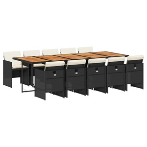 vidaXL, vidaXL 11-tlg. Garten-Essgruppe mit Kissen Schwarz Poly Rattan