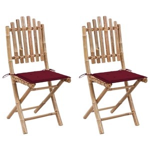 vidaXL, vidaXL Klappbare Gartenstühle 2 Stk. mit Kissen Bambus