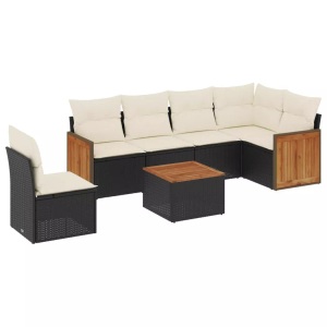 vidaXL, vidaXL 7-tlg. Garten-Sofagarnitur mit Kissen Schwarz Poly Rattan, vidaXL 7-tlg. Garten-Sofagarnitur mit Kissen Schwarz Poly Rattan