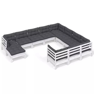 vidaXL, vidaXL 11-tlg. Garten-Lounge-Set mit Kissen Weiß Kiefernholz, vidaXL 11-tlg. Garten-Lounge-Set mit Kissen Weiß Kiefernholz