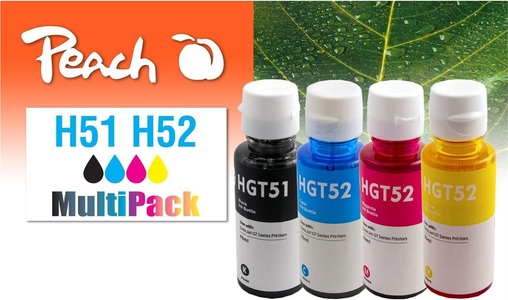 Peach, Peach Spar Pack Tintenpatronen kompatibel zu GT51/52, Peach Tinte HP CISS GT51/52 Multi-Pack C/M/Y/BK