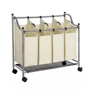 SONGMICS, Songmics - Wäschesortierer Wäschekorb Wäschewagen mit 4 × fächer beige LSF005S, SONGMICS Wäschesack
