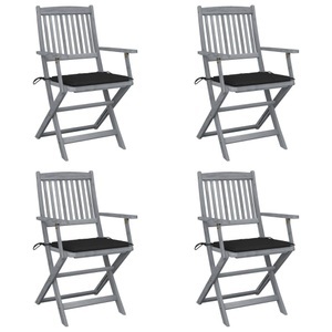vidaXL, vidaXL Klappbare Gartenstühle 4 Stk. mit Sitzkissen Massivholz Akazie, vidaXL Klappbare Gartenstühle 4 Stk. mit Sitzkissen Massivholz Akazie