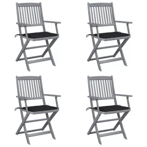 vidaXL, vidaXL Klappbare Gartenstühle 4 Stk. mit Sitzkissen Massivholz Akazie, vidaXL Klappbare Gartenstühle 4 Stk. mit Sitzkissen Massivholz Akazie