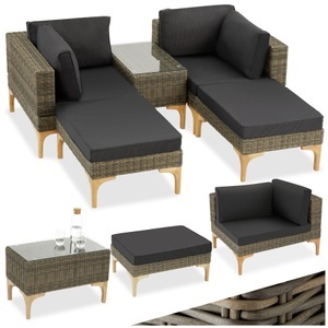 TecTake, Rattan Lounge mit Aluminiumgestell Bellaria Rattan Lounge mit Aluminiumgestell Bellaria, Tectake - Rattan Lounge mit Aluminiumgestell Bellaria, 5 Stücke, Beige