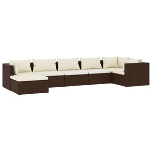 vidaXL, vidaXL 7-tlg. Garten-Lounge-Set mit Kissen Poly Rattan Braun, 
