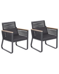 Beliani, Beliani Gartenstuhl Aluminium / Flechtseil schwarz 2er Set Canetto, Beliani - Set mit 2 Stühlen und Sitzkissen aus Aluminium Industriell CANETTO, One Size, Schwarz