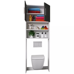 VCM, Holz WC Toilette Regal Toilettenüberbau Überbauschrank Wandschrank Totas Holz WC Toilette Regal Toilettenüberbau Überbauschrank Wandschrank Totas, VCM - Holz WC Toilette Regal Toilettenüberbau Überbauschrank Wandschrank Totas, 64 CM, Weiss / Anthrazit