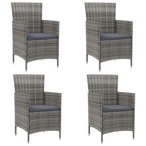 vidaXL, vidaXL Gartenstühle mit Kissen 4 Stk. Poly Rattan Grau, vidaXL Gartenstühle mit Kissen 4 Stk. Poly Rattan Grau