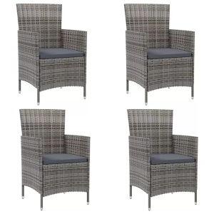 vidaXL, vidaXL Gartenstühle mit Kissen 4 Stk. Poly Rattan Grau, vidaXL Gartenstühle mit Kissen 4 Stk. Poly Rattan Grau