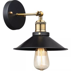 Globo, GLOBO LENIUS Wandleuchte schwarz, altmessing, BxH:220x200, AL:260, exkl. 1xE27 60W 230, Wandleuchte Viktor im Industriedesign