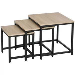 Northio, Northio - 3er-Set Couchtisch, Beistelltisch, Satztisch mit Stahlrahmen, Sofatisch, Kaffeetisch, Wohnzimmertisch Holzoptik, Natur, One Size