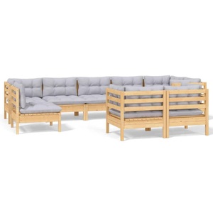 vidaXL, vidaXL 9-tlg. Garten-Lounge-Set mit Grauen Kissen Kiefer Massivholz