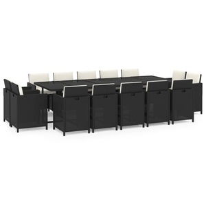 vidaXL, vidaXL 15-tlg. Garten-Essgruppe mit Kissen Poly Rattan Schwarz, 