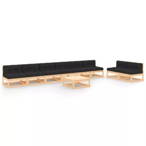 vidaXL, vidaXL 9-tlg. Garten-Lounge-Set mit Kissen Massivholz Kiefer, vidaXL 9-tlg. Garten-Lounge-Set mit Kissen Massivholz Kiefer