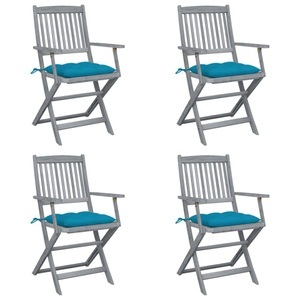 vidaXL, vidaXL Klappbare Gartenstühle 4 Stk. mit Kissen Massivholz Akazie, vidaXL Klappbare Gartenstühle 4 Stk. mit Kissen Massivholz Akazie