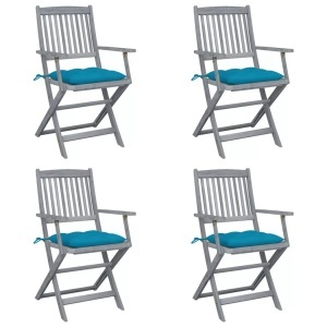 vidaXL, vidaXL Klappbare Gartenstühle 4 Stk. mit Kissen Massivholz Akazie, vidaXL Klappbare Gartenstühle 4 Stk. mit Kissen Massivholz Akazie