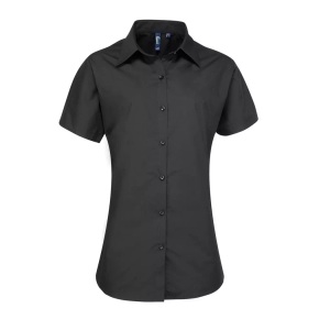 Premier, Popeline Bluse Arbeitshemd, Kurzärmlig Damen Schwarz 48, PREMIER - Popeline Bluse Arbeitshemd, kurzärmlig, für Damen, Schwarz, Größe 48