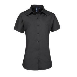 Premier, Popeline Bluse Arbeitshemd, Kurzärmlig Damen Schwarz 48, PREMIER - Popeline Bluse Arbeitshemd, kurzärmlig, für Damen, Schwarz, Größe 48