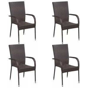 vidaXL, vidaXL Stapelbare Gartenstühle 4 Stk. Poly Rattan Braun, vidaXL Stapelbare Gartenstühle 4 Stk. Poly Rattan Braun