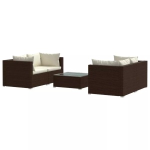 vidaXL, vidaXL 5-tlg. Garten-Lounge-Set mit Kissen Poly Rattan Braun, vidaXL 5-tlg. Garten-Lounge-Set mit Kissen Poly Rattan Braun