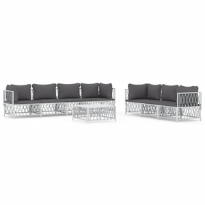 vidaXL, vidaXL 8-tlg. Garten-Lounge-Set mit Kissen Weiß Stahl, vidaXL 8-tlg. Garten-Lounge-Set mit Kissen Weiß Stahl