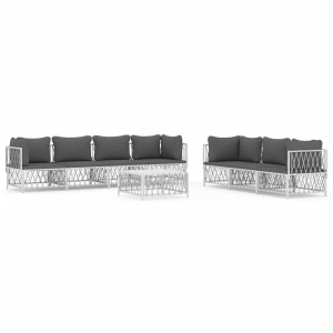 vidaXL, vidaXL 8-tlg. Garten-Lounge-Set mit Kissen Weiß Stahl, vidaXL 8-tlg. Garten-Lounge-Set mit Kissen Weiß Stahl