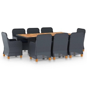 vidaXL, vidaXL 9-tlg. Garten-Essgruppe mit Auflagen Poly Rattan Dunkelgrau