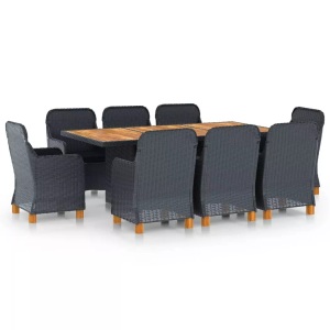 vidaXL, vidaXL 9-tlg. Garten-Essgruppe mit Auflagen Poly Rattan Dunkelgrau