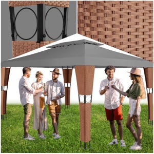 TecTake, Rattan Gartenpavillon Doppeldachsystem Rattan Gartenpavillon Doppeldachsystem, Tectake - Rattan Gartenpavillon Doppeldachsystem, 300cm, Anthrazit
