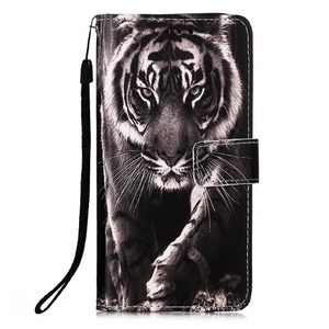 Cover-Discount, iPhone 15 Pro - Leder Etui Hülle Tiger, Cover-Discount - iPhone 15 Pro Handyhülle Motiv, Weiss