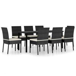 vidaXL, vidaXL 9-tlg. Garten-Essgruppe Poly Rattan Schwarz, vidaXL 9-tlg. Garten-Essgruppe Poly Rattan Schwarz