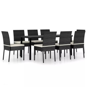 vidaXL, vidaXL 9-tlg. Garten-Essgruppe Poly Rattan Schwarz, vidaXL 9-tlg. Garten-Essgruppe Poly Rattan Schwarz