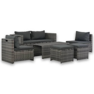 Diverse Hardware, 6-tlg. Garten-Lounge-Set mit Polstern Poly Rattan Grau