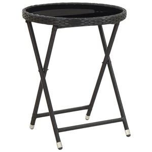 Diverse Hardware, Beistelltisch Schwarz 60 cm Poly Rattan und Hartglas