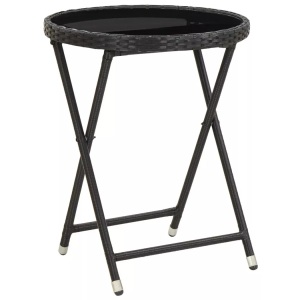 Diverse Hardware, Beistelltisch Schwarz 60 cm Poly Rattan und Hartglas