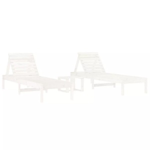 vidaXL, vidaXL Sonnenliegen 2 Stk. mit Tisch Weiß Massivholz Kiefer