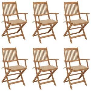 vidaXL, vidaXL Klappbare Gartenstühle 6 Stk. mit Kissen Massivholz Akazie