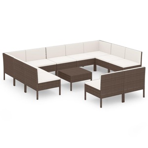 vidaXL, vidaXL 12-tlg. Garten-Lounge-Set mit Auflagen Poly Rattan Braun