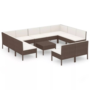 vidaXL, vidaXL 12-tlg. Garten-Lounge-Set mit Auflagen Poly Rattan Braun