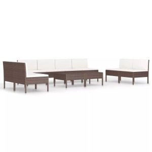 vidaXL, vidaXL 10-tlg. Garten-Lounge-Set mit Auflagen Poly Rattan Braun, vidaXL 10-tlg. Garten-Lounge-Set mit Auflagen Poly Rattan Braun