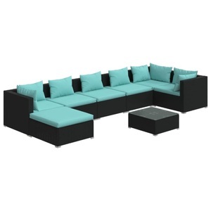 vidaXL, vidaXL 8-tlg. Garten-Lounge-Set mit Kissen Poly Rattan Schwarz, 