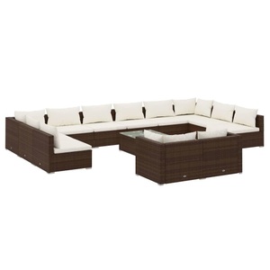 vidaXL, vidaXL 13-tlg. Garten-Lounge-Set mit Kissen Braun Poly Rattan, 