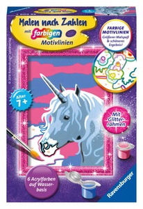 Ravensburger Verlag, Ravensburger Verlag Mal-Set MALEN NACH ZAHLEN SERIE F - EINHORN 9-teilig mit Glitzerrahmen, Mal-Set MALEN NACH ZAHLEN SERIE F ? EINHORN 9-teilig mit Glitzerrahmen