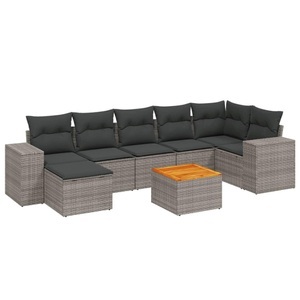 vidaXL, vidaXL 8-tlg. Garten-Sofagarnitur mit Kissen Grau Poly Rattan, vidaXL 8-tlg. Garten-Sofagarnitur mit Kissen Grau Poly Rattan