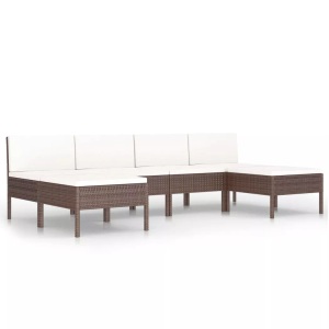 vidaXL, vidaXL 6-tlg. Garten-Lounge-Set mit Auflagen Poly Rattan Braun, vidaXL 6-tlg. Garten-Lounge-Set mit Auflagen Poly Rattan Braun